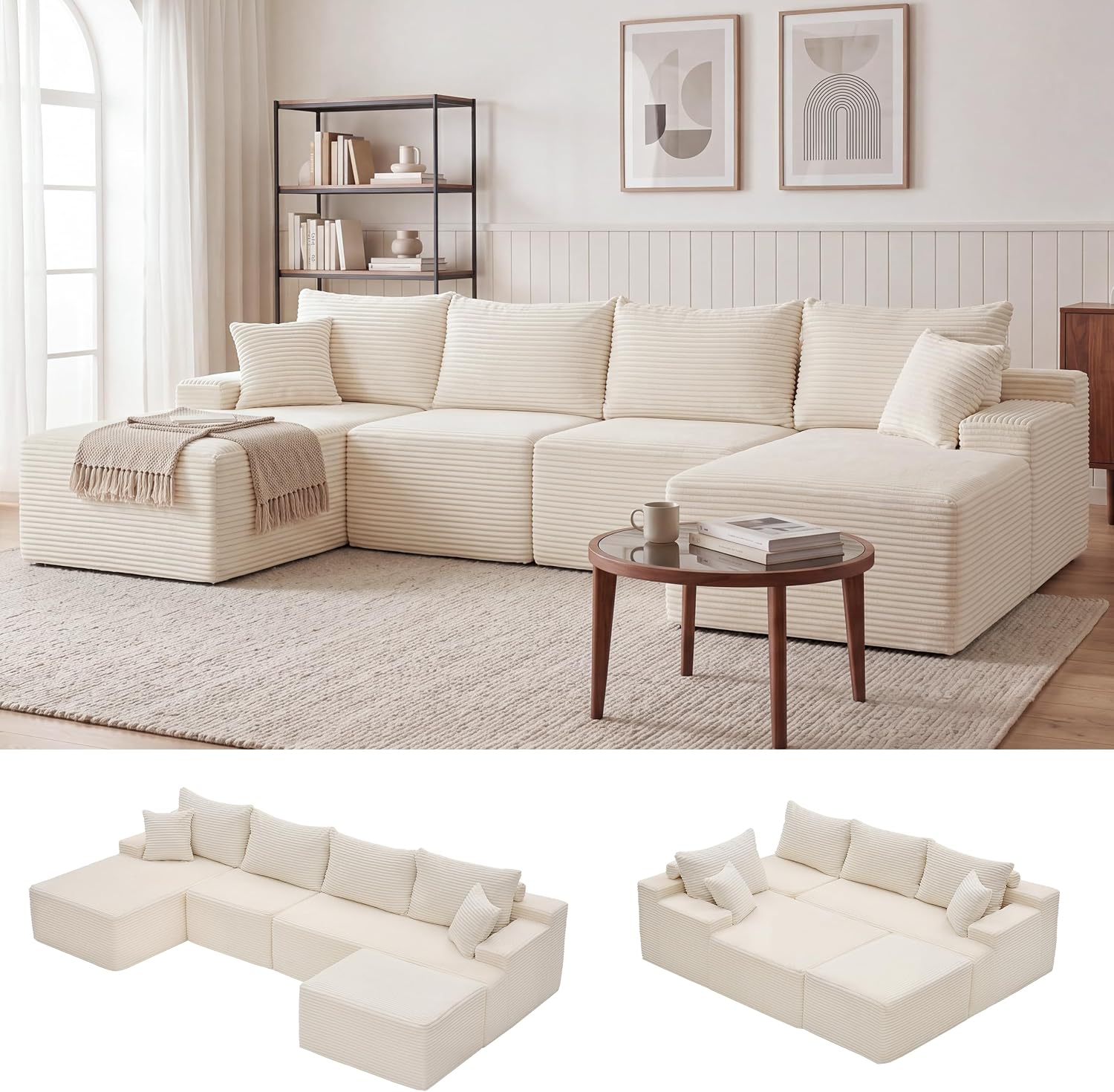 Sofá modular Mangodan de 110 pulgadas, estilo "Cloud" para sala de estar, color gris | Sofá en forma de L con chaise longue a la izquierda, asientos profundos y respaldo ergonómico; apto para niños y mascotas; ideal para apartamentos y salas de estar.