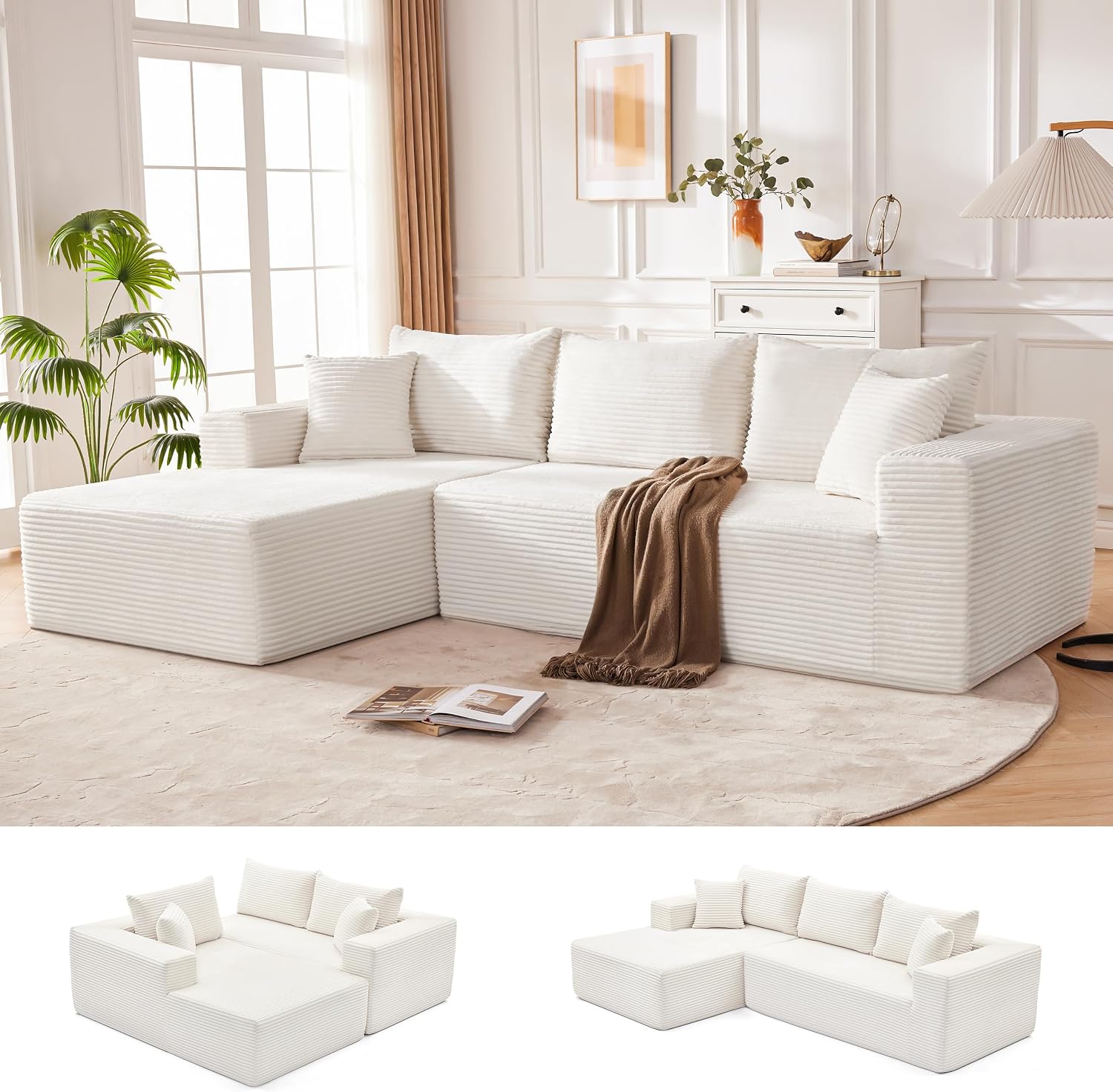 Sofá modular Mangodan de 110 pulgadas, estilo "Cloud" para sala de estar, color gris | Sofá en forma de L con chaise longue a la izquierda, asientos profundos y respaldo ergonómico; apto para niños y mascotas; ideal para apartamentos y salas de estar.