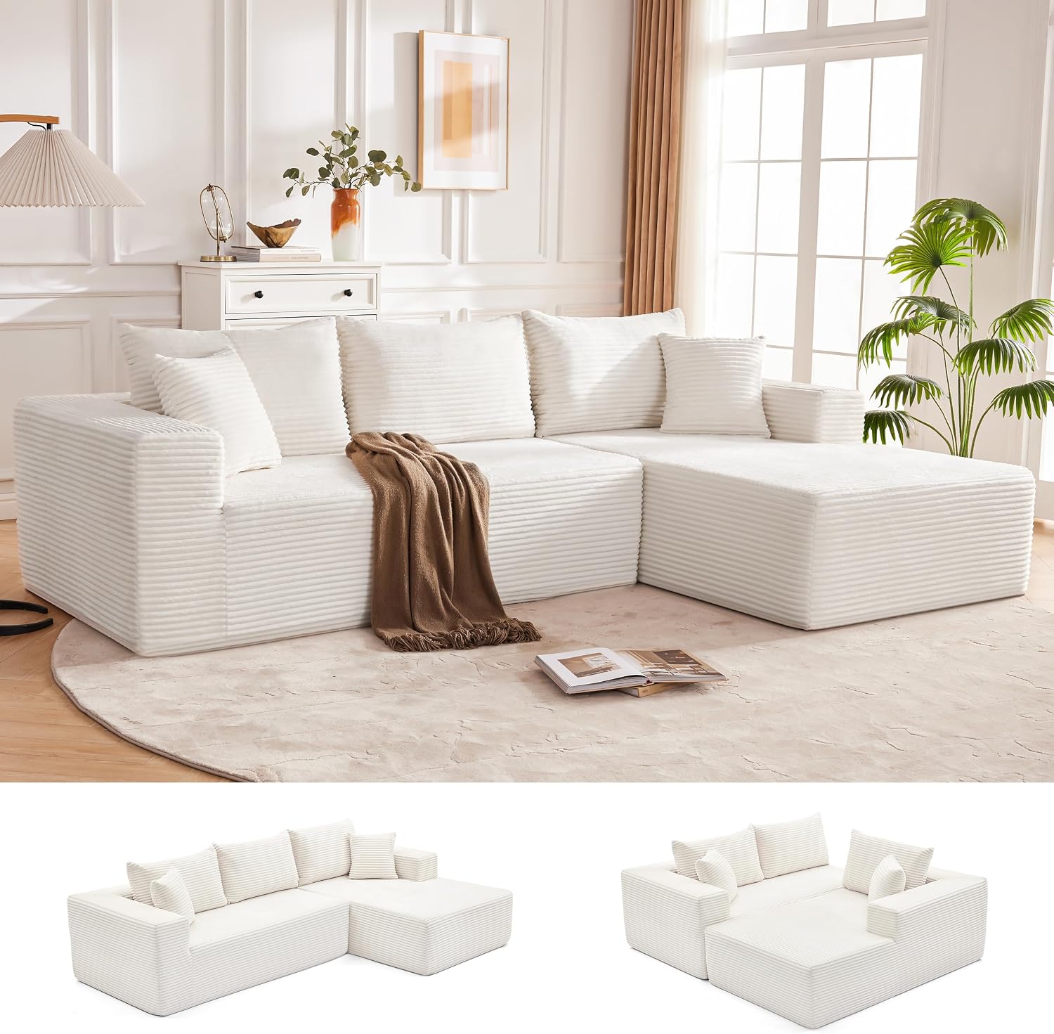 Sofá modular Mangodan de 110 pulgadas, estilo "Cloud" para sala de estar, color gris | Sofá en forma de L con chaise longue a la izquierda, asientos profundos y respaldo ergonómico; apto para niños y mascotas; ideal para apartamentos y salas de estar.
