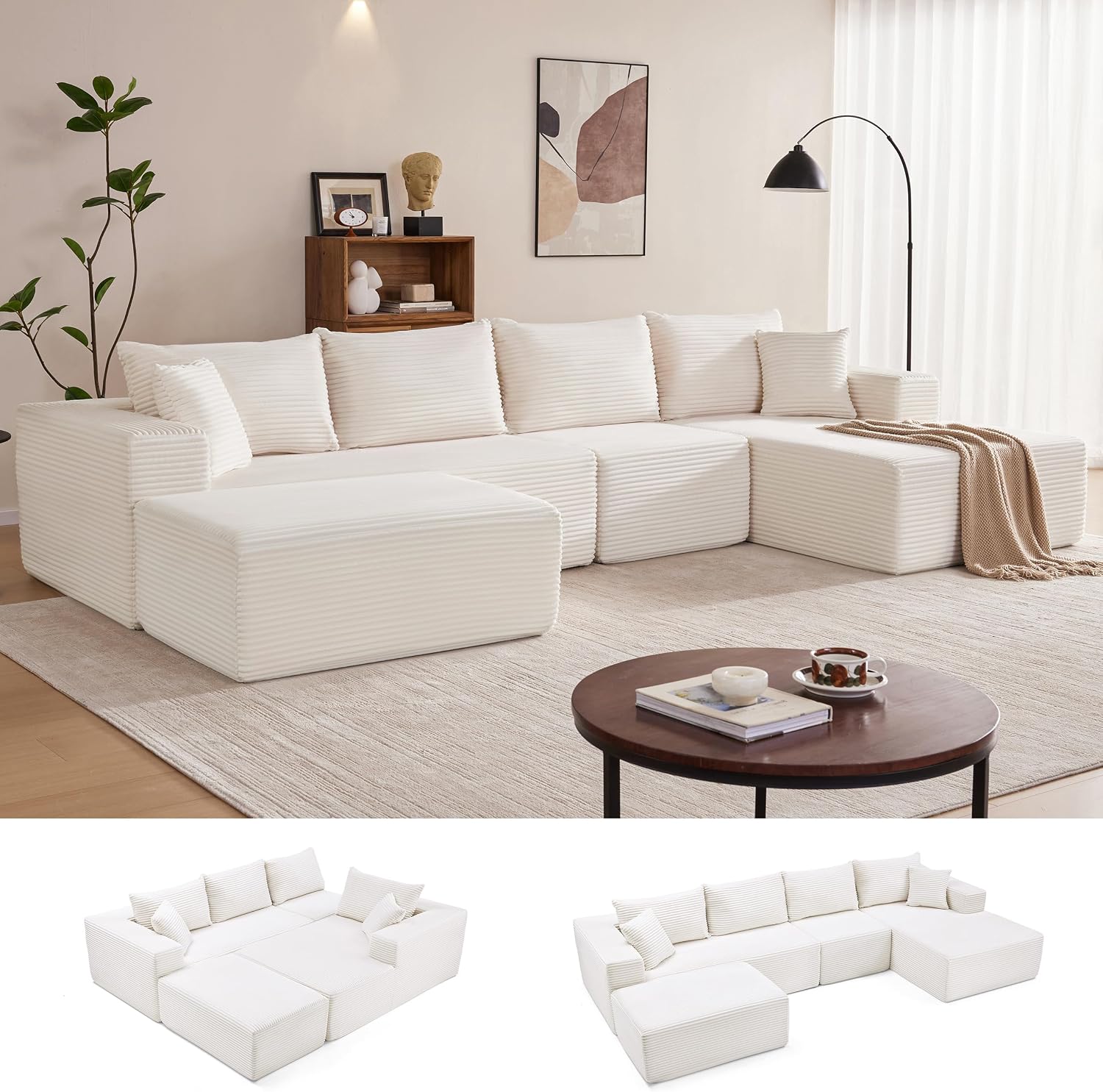 Sofá modular Mangodan de 110 pulgadas, estilo "Cloud" para sala de estar, color gris | Sofá en forma de L con chaise longue a la izquierda, asientos profundos y respaldo ergonómico; apto para niños y mascotas; ideal para apartamentos y salas de estar.
