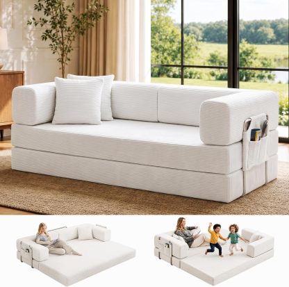 Sofá cama doble tapizado, plegable y convertible, ideal para espacios pequeños como apartamentos, residencias estudiantiles o salas de estar pequeñas. Puede utilizarse para relajarse, leer o tomar una siesta.