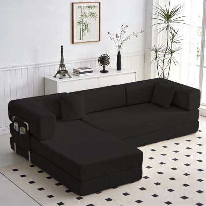 Sofá cama doble tapizado, plegable y convertible, ideal para espacios pequeños como apartamentos, residencias estudiantiles o salas de estar pequeñas. Puede utilizarse para relajarse, leer o tomar una siesta.