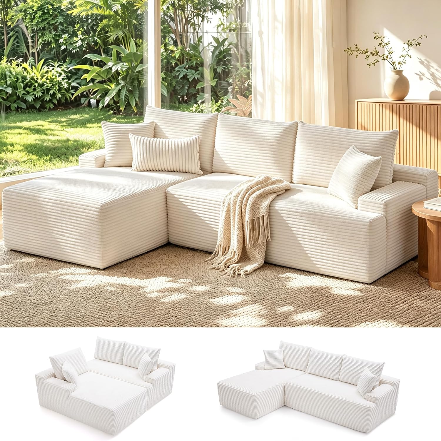 Sofá modular Mangodan de 110 pulgadas, estilo "Cloud" para sala de estar, color gris | Sofá en forma de L con chaise longue a la izquierda, asientos profundos y respaldo ergonómico; apto para niños y mascotas; ideal para apartamentos y salas de estar.