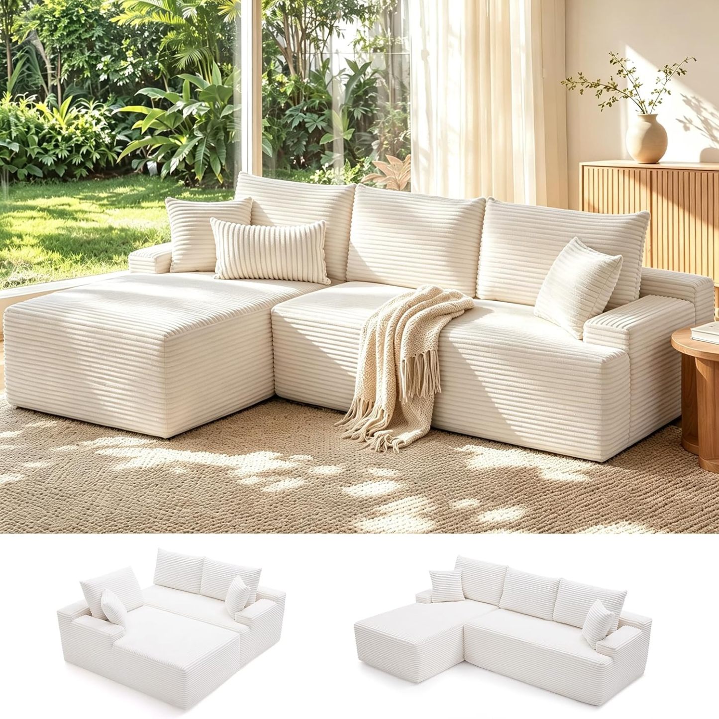 Sofá modular Mangodan de 110 pulgadas, estilo "Cloud" para sala de estar, color gris | Sofá en forma de L con chaise longue a la izquierda, asientos profundos y respaldo ergonómico; apto para niños y mascotas; ideal para apartamentos y salas de estar.