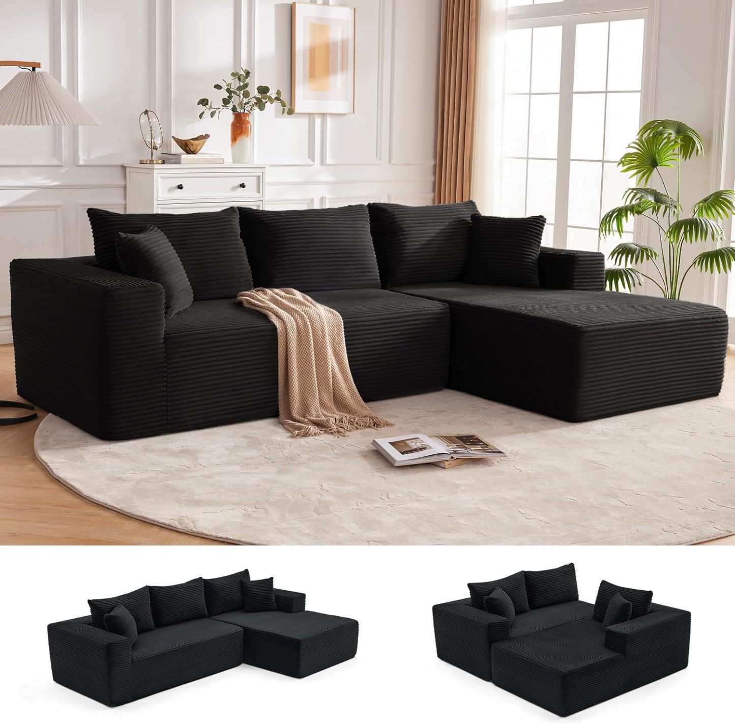 Sofá modular Mangodan de 110 pulgadas, estilo "Cloud" para sala de estar, color gris | Sofá en forma de L con chaise longue a la izquierda, asientos profundos y respaldo ergonómico; apto para niños y mascotas; ideal para apartamentos y salas de estar.