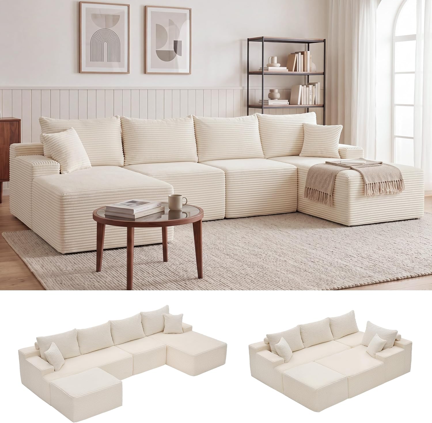 Sofá modular Mangodan de 110 pulgadas, estilo "Cloud" para sala de estar, color gris | Sofá en forma de L con chaise longue a la izquierda, asientos profundos y respaldo ergonómico; apto para niños y mascotas; ideal para apartamentos y salas de estar.