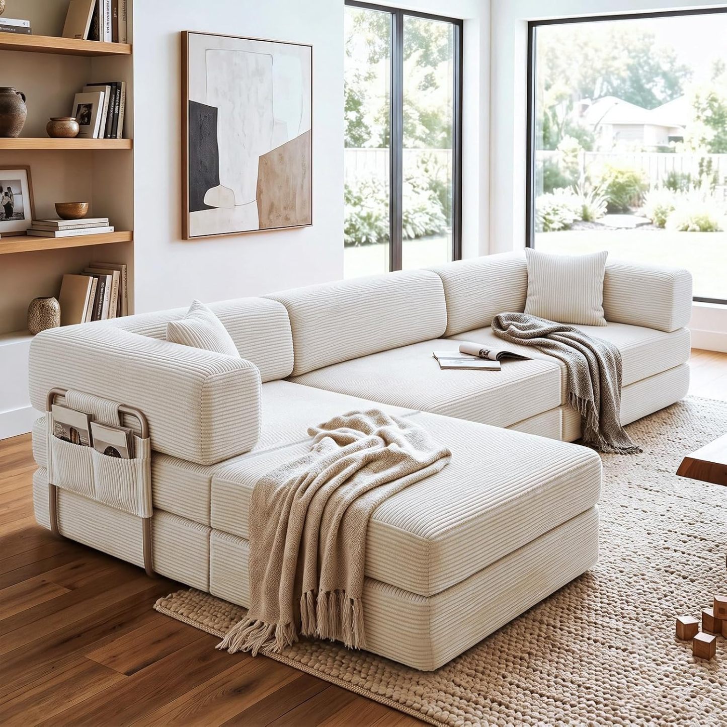Sofá cama doble tapizado, plegable y convertible, ideal para espacios pequeños como apartamentos, residencias estudiantiles o salas de estar pequeñas. Puede utilizarse para relajarse, leer o tomar una siesta.