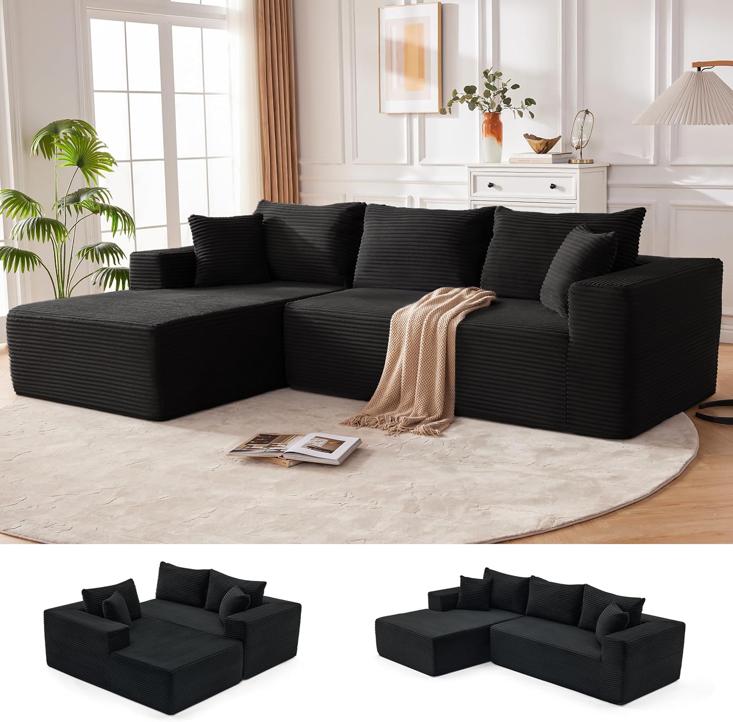 Sofá modular Mangodan de 110 pulgadas, estilo "Cloud" para sala de estar, color gris | Sofá en forma de L con chaise longue a la izquierda, asientos profundos y respaldo ergonómico; apto para niños y mascotas; ideal para apartamentos y salas de estar.