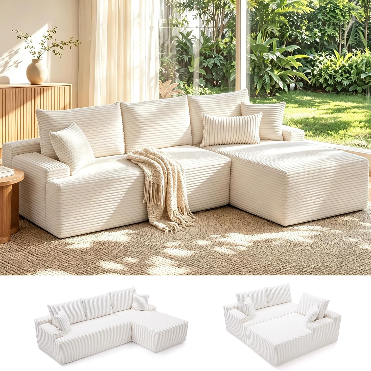 Sofá modular Mangodan de 110 pulgadas, estilo "Cloud" para sala de estar, color gris | Sofá en forma de L con chaise longue a la izquierda, asientos profundos y respaldo ergonómico; apto para niños y mascotas; ideal para apartamentos y salas de estar.