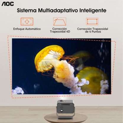 AOC Proyector portátil 4K Full HD,Enfoque automático,corrección Trapezoidal y ángulo Ajustable,con WiFi6 y Bluetooth,15000 lúmenes,Compatible con iOS,Android,PC,PS4 y PS5 para Trabajar y Jugar