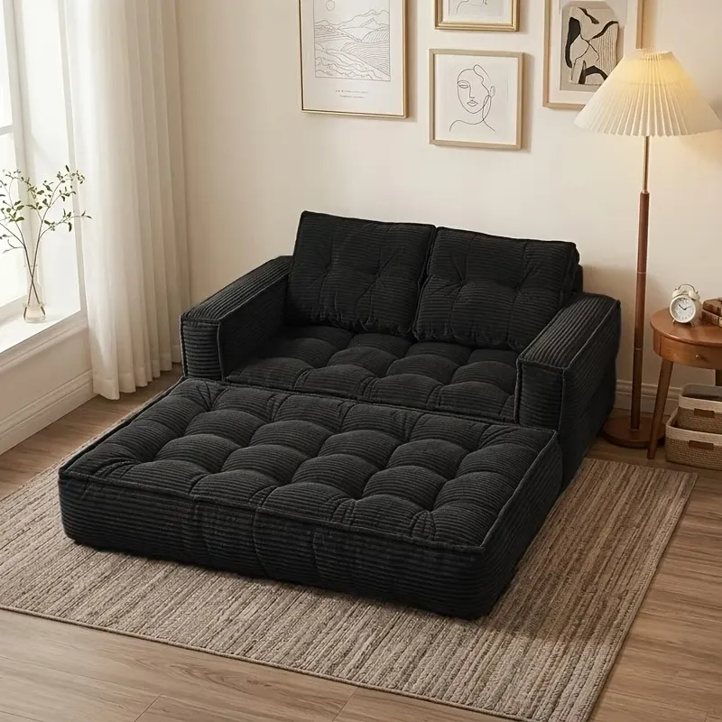 Sofá cama doble tapizado, plegable y convertible, ideal para espacios pequeños como apartamentos, residencias estudiantiles o salas de estar pequeñas. Puede utilizarse para relajarse, leer o tomar una siesta.