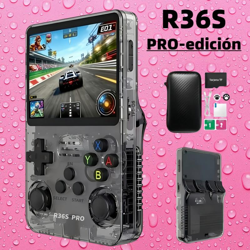 Versión R36S PRO / Estándar R36S, consola de videojuegos retro portátil, dos modelos disponibles. Sistema Linux, 23+ emuladores de alta gama, pantalla 4K de 3.5 pulgadas, almacenamiento 64G/128G opcional, con más de 20.000 / 40.000 juegos integrados.