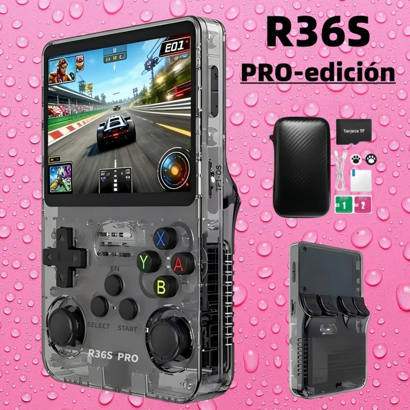 Versión R36S PRO / Estándar R36S, consola de videojuegos retro portátil, dos modelos disponibles. Sistema Linux, 23+ emuladores de alta gama, pantalla 4K de 3.5 pulgadas, almacenamiento 64G/128G opcional, con más de 20.000 / 40.000 juegos integrados.