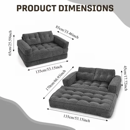 Sofá cama doble tapizado, plegable y convertible, ideal para espacios pequeños como apartamentos, residencias estudiantiles o salas de estar pequeñas. Puede utilizarse para relajarse, leer o tomar una siesta.