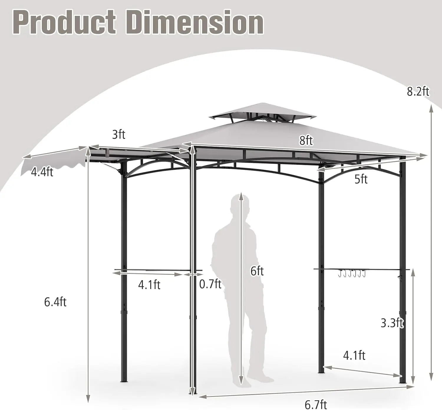 [Regalo para el Día de la Madre] Cenador para Parrilla con Toldo Lateral — Cenador de 2 Niveles para Barbacoa con Estantes, Ganchos Colgantes y Abrebotellas — Toldo Exterior para Parrilla (Ideal para Patio Trasero, Jardín o Zona de Piscina)