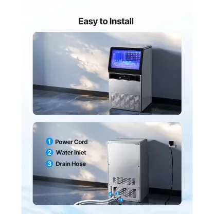 Máquina de hielo comercial, capacidad de 130 libras/24 h y almacenamiento de 33 libras, 45 cubitos por ciclo; fabricadora de hielo de acero inoxidable (independiente o empotrable) con pantalla LED y autolimpieza, ideal para hogares, bares y restaura