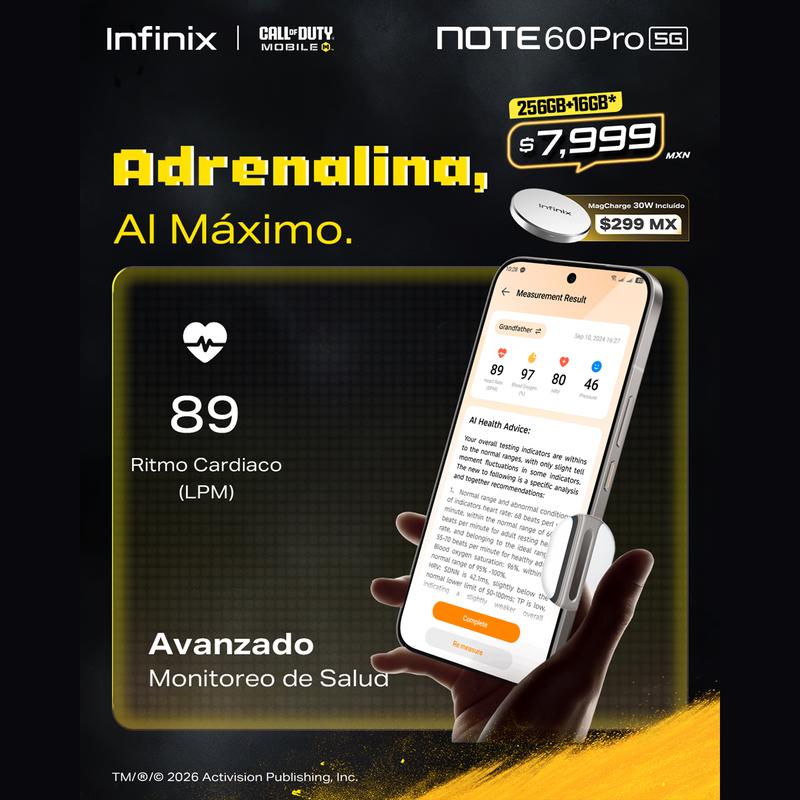 Infinix Note 60 Pro 5G 12GB+12GB RAM 256GB | Pantalla AMOLED 6.78" 1.5K 144Hz | Snapdragon 7s Gen 4 | Batería 6000mAh Carga Rápida 90W | Cámara 50MP OIS | NFC | Dual SIM | Android 16