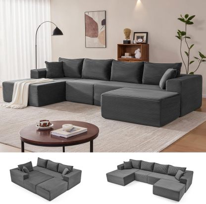 Sofá modular Mangodan de 110 pulgadas, estilo "Cloud" para sala de estar, color gris | Sofá en forma de L con chaise longue a la izquierda, asientos profundos y respaldo ergonómico; apto para niños y mascotas; ideal para apartamentos y salas de estar.