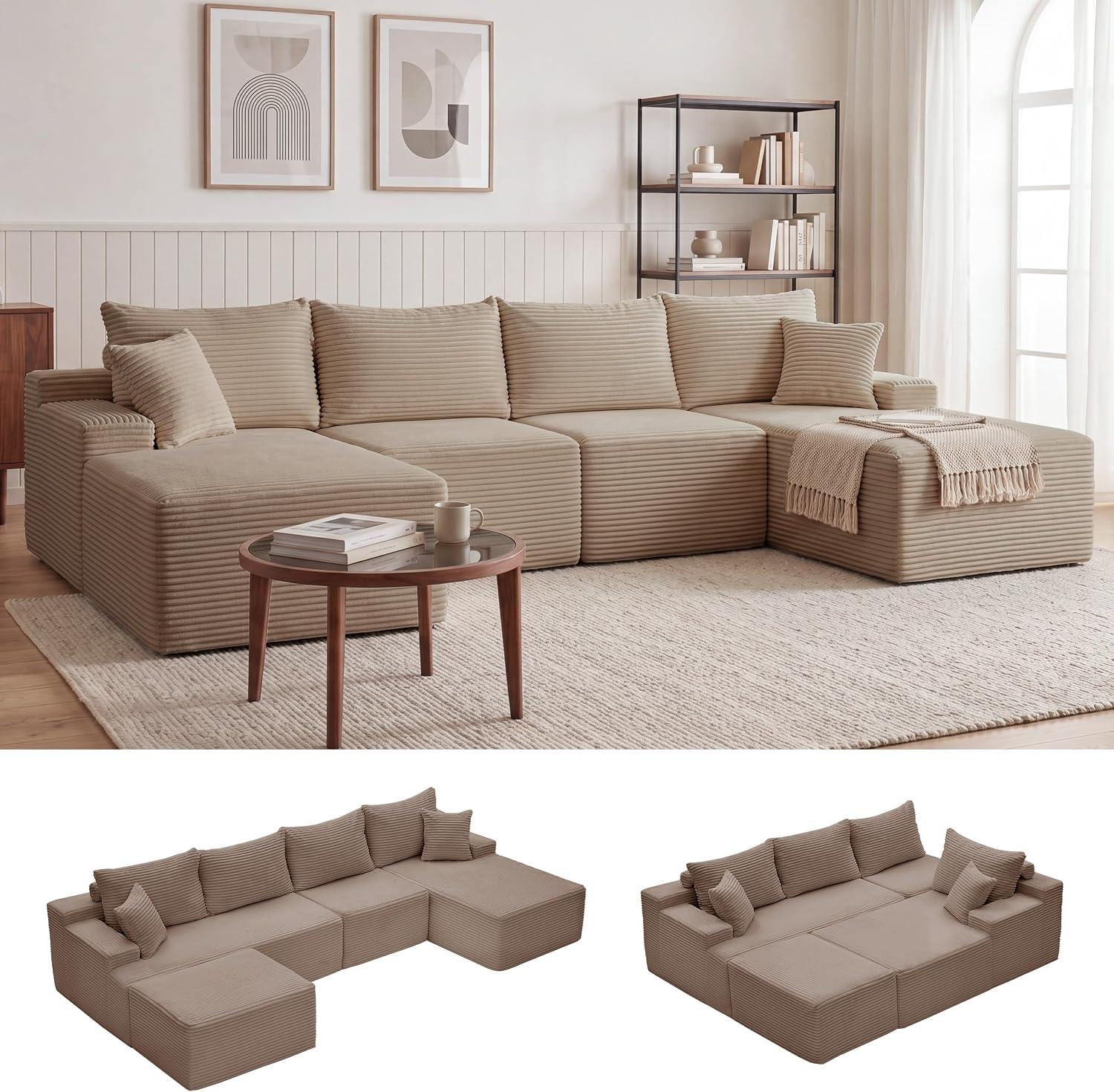 Sofá modular Mangodan de 110 pulgadas, estilo "Cloud" para sala de estar, color gris | Sofá en forma de L con chaise longue a la izquierda, asientos profundos y respaldo ergonómico; apto para niños y mascotas; ideal para apartamentos y salas de estar.