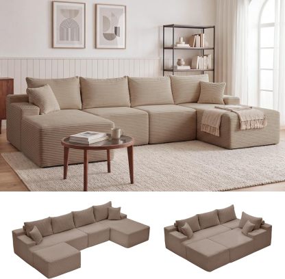 Sofá modular Mangodan de 110 pulgadas, estilo "Cloud" para sala de estar, color gris | Sofá en forma de L con chaise longue a la izquierda, asientos profundos y respaldo ergonómico; apto para niños y mascotas; ideal para apartamentos y salas de estar.