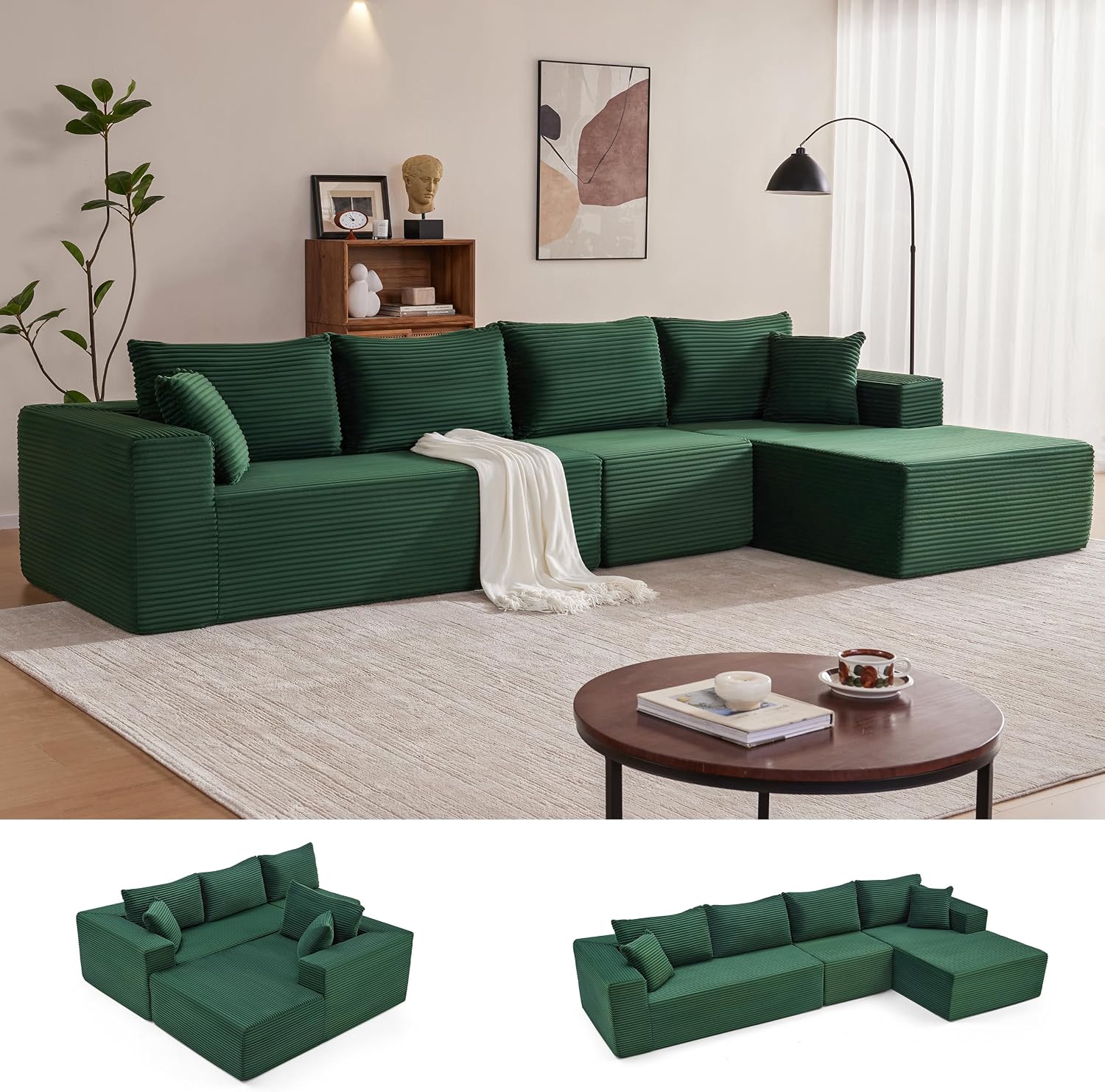 Sofá modular Mangodan de 110 pulgadas, estilo "Cloud" para sala de estar, color gris | Sofá en forma de L con chaise longue a la izquierda, asientos profundos y respaldo ergonómico; apto para niños y mascotas; ideal para apartamentos y salas de estar.