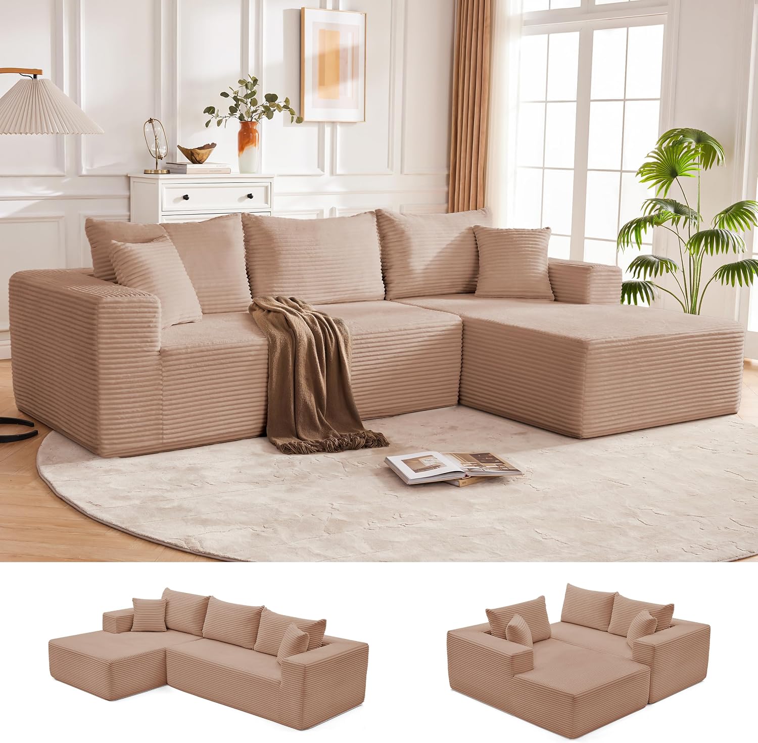 Sofá modular Mangodan de 110 pulgadas, estilo "Cloud" para sala de estar, color gris | Sofá en forma de L con chaise longue a la izquierda, asientos profundos y respaldo ergonómico; apto para niños y mascotas; ideal para apartamentos y salas de estar.