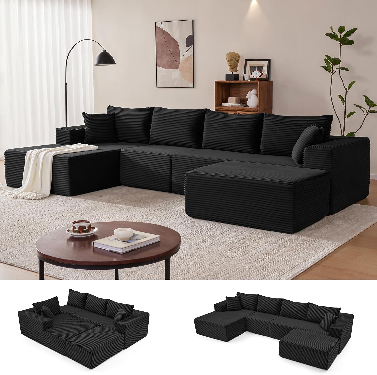 Sofá modular Mangodan de 110 pulgadas, estilo "Cloud" para sala de estar, color gris | Sofá en forma de L con chaise longue a la izquierda, asientos profundos y respaldo ergonómico; apto para niños y mascotas; ideal para apartamentos y salas de estar.
