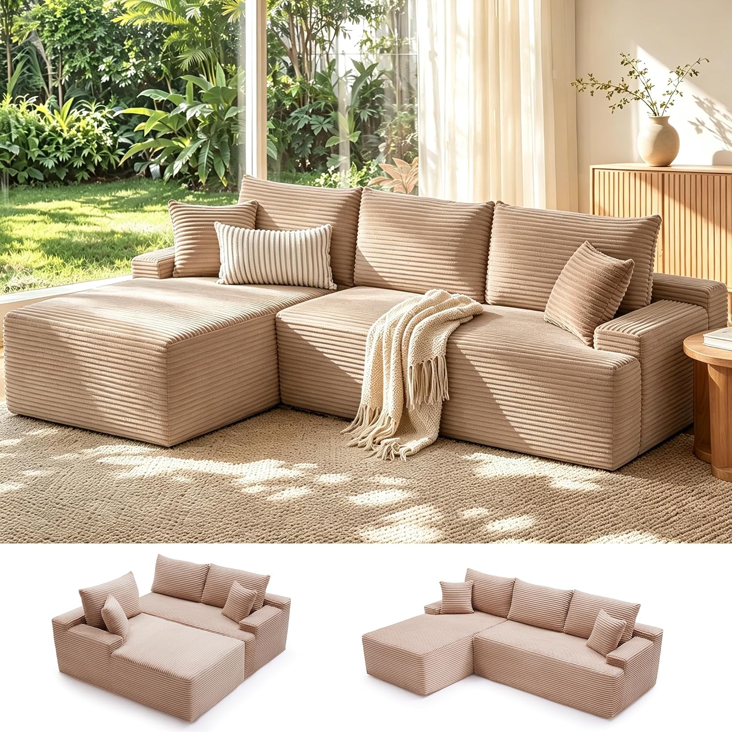 Sofá modular Mangodan de 110 pulgadas, estilo "Cloud" para sala de estar, color gris | Sofá en forma de L con chaise longue a la izquierda, asientos profundos y respaldo ergonómico; apto para niños y mascotas; ideal para apartamentos y salas de estar.