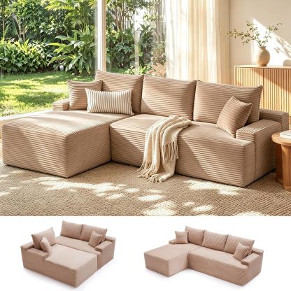Sofá modular Mangodan de 110 pulgadas, estilo "Cloud" para sala de estar, color gris | Sofá en forma de L con chaise longue a la izquierda, asientos profundos y respaldo ergonómico; apto para niños y mascotas; ideal para apartamentos y salas de estar.