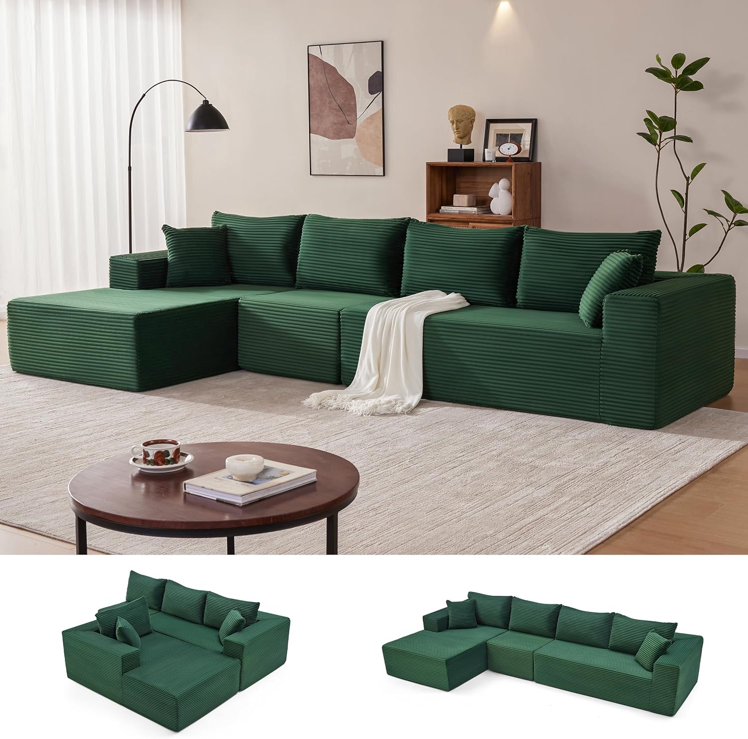 Sofá modular Mangodan de 110 pulgadas, estilo "Cloud" para sala de estar, color gris | Sofá en forma de L con chaise longue a la izquierda, asientos profundos y respaldo ergonómico; apto para niños y mascotas; ideal para apartamentos y salas de estar.