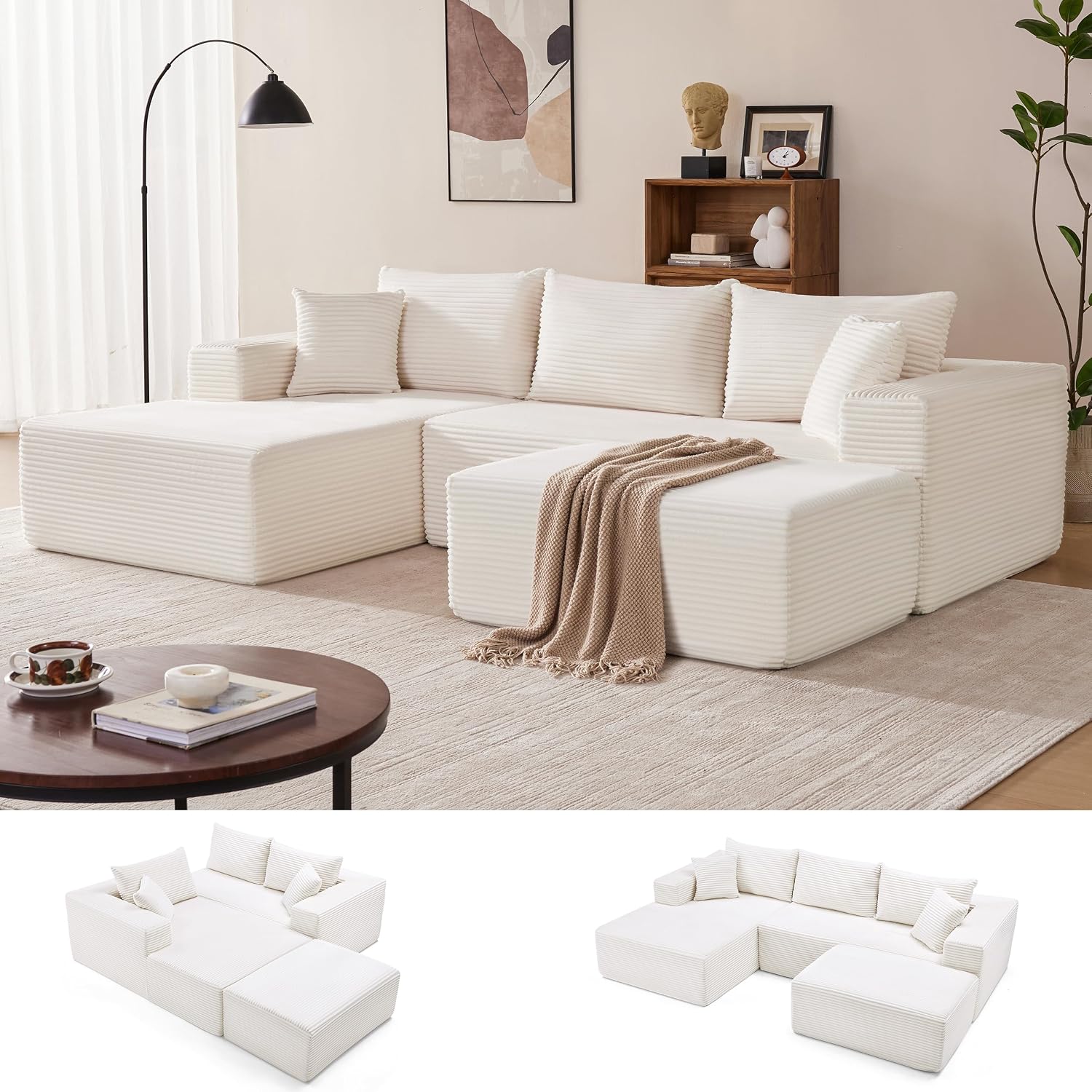 Sofá modular Mangodan de 110 pulgadas, estilo "Cloud" para sala de estar, color gris | Sofá en forma de L con chaise longue a la izquierda, asientos profundos y respaldo ergonómico; apto para niños y mascotas; ideal para apartamentos y salas de estar.