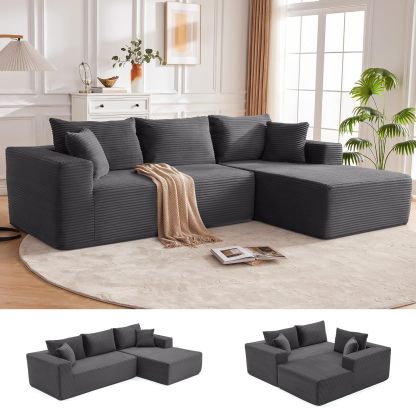 Sofá modular Mangodan de 110 pulgadas, estilo "Cloud" para sala de estar, color gris | Sofá en forma de L con chaise longue a la izquierda, asientos profundos y respaldo ergonómico; apto para niños y mascotas; ideal para apartamentos y salas de estar.