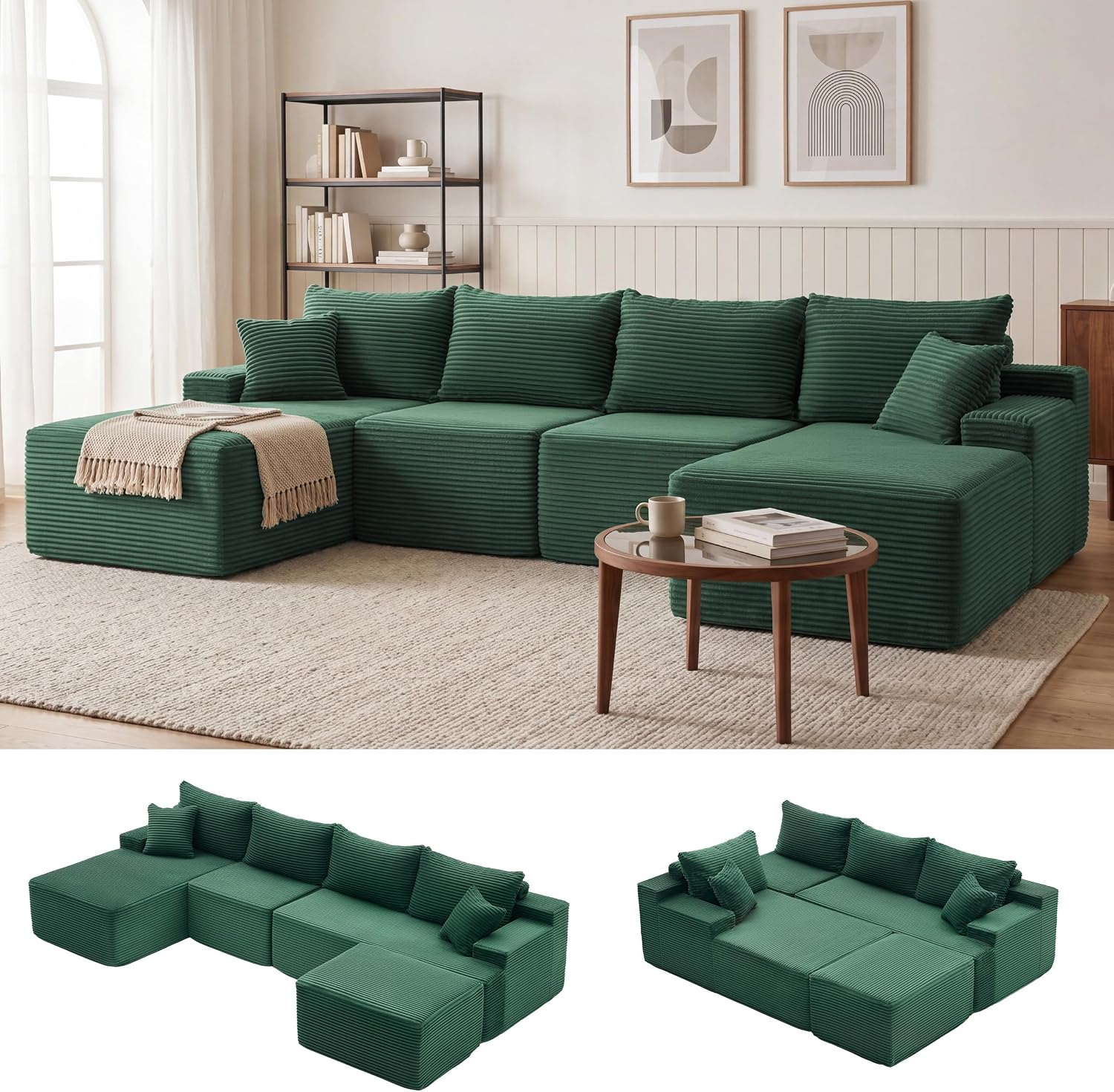 Sofá modular Mangodan de 110 pulgadas, estilo "Cloud" para sala de estar, color gris | Sofá en forma de L con chaise longue a la izquierda, asientos profundos y respaldo ergonómico; apto para niños y mascotas; ideal para apartamentos y salas de estar.