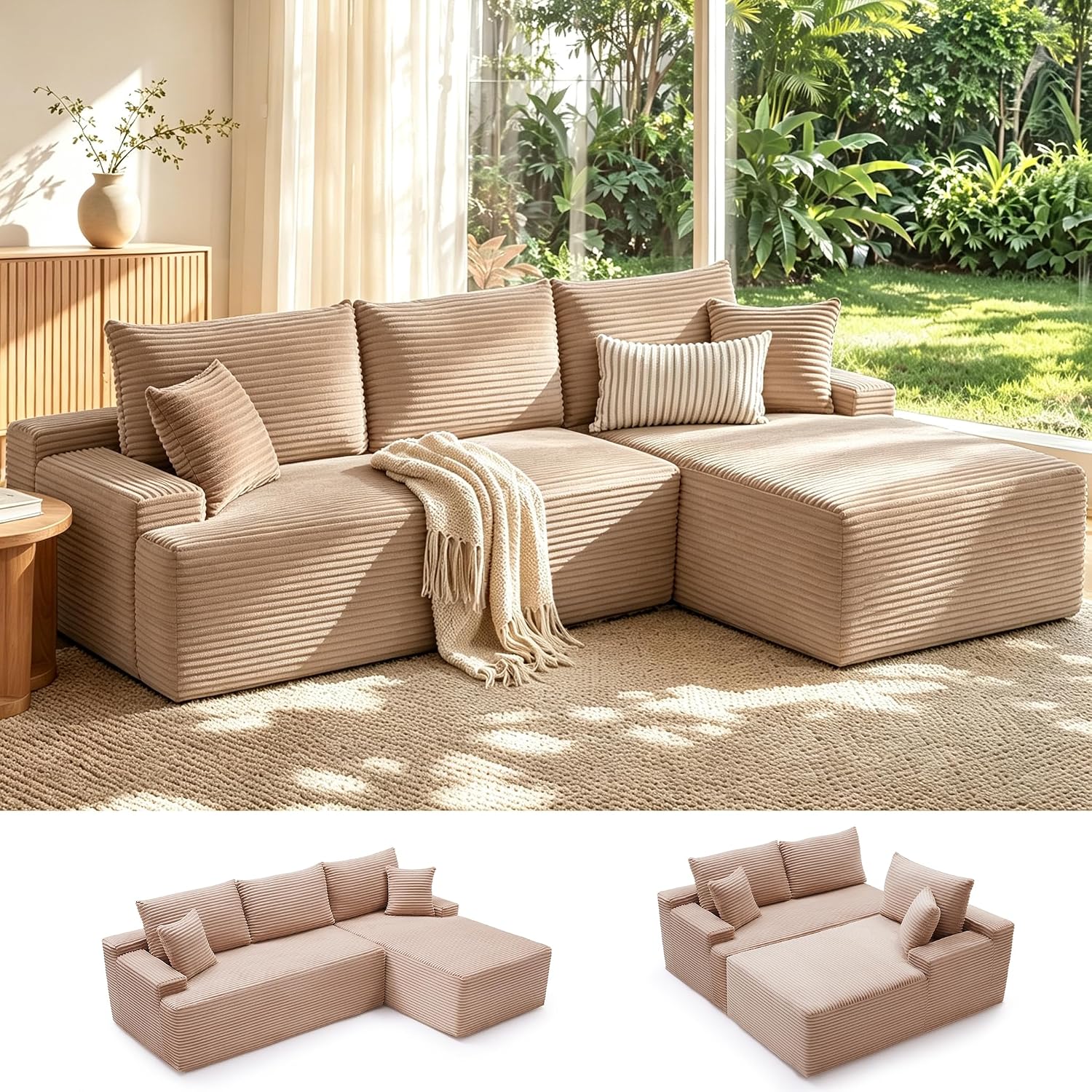 Sofá modular Mangodan de 110 pulgadas, estilo "Cloud" para sala de estar, color gris | Sofá en forma de L con chaise longue a la izquierda, asientos profundos y respaldo ergonómico; apto para niños y mascotas; ideal para apartamentos y salas de estar.