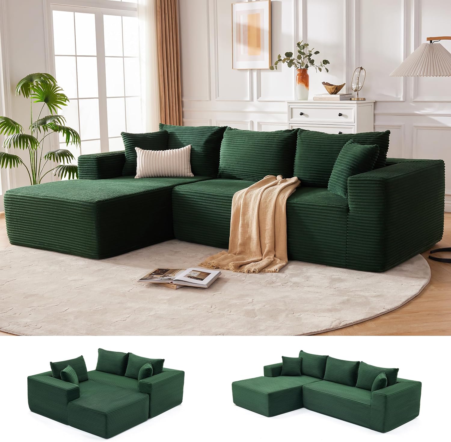 Sofá modular Mangodan de 110 pulgadas, estilo "Cloud" para sala de estar, color gris | Sofá en forma de L con chaise longue a la izquierda, asientos profundos y respaldo ergonómico; apto para niños y mascotas; ideal para apartamentos y salas de estar.