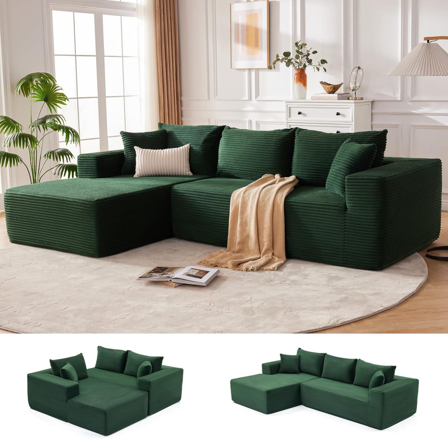 Sofá modular Mangodan de 110 pulgadas, estilo "Cloud" para sala de estar, color gris | Sofá en forma de L con chaise longue a la izquierda, asientos profundos y respaldo ergonómico; apto para niños y mascotas; ideal para apartamentos y salas de estar.