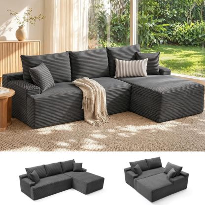 Sofá modular Mangodan de 110 pulgadas, estilo "Cloud" para sala de estar, color gris | Sofá en forma de L con chaise longue a la izquierda, asientos profundos y respaldo ergonómico; apto para niños y mascotas; ideal para apartamentos y salas de estar.