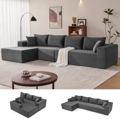 Sofá modular Mangodan de 110 pulgadas, estilo "Cloud" para sala de estar, color gris | Sofá en forma de L con chaise longue a la izquierda, asientos profundos y respaldo ergonómico; apto para niños y mascotas; ideal para apartamentos y salas de estar.