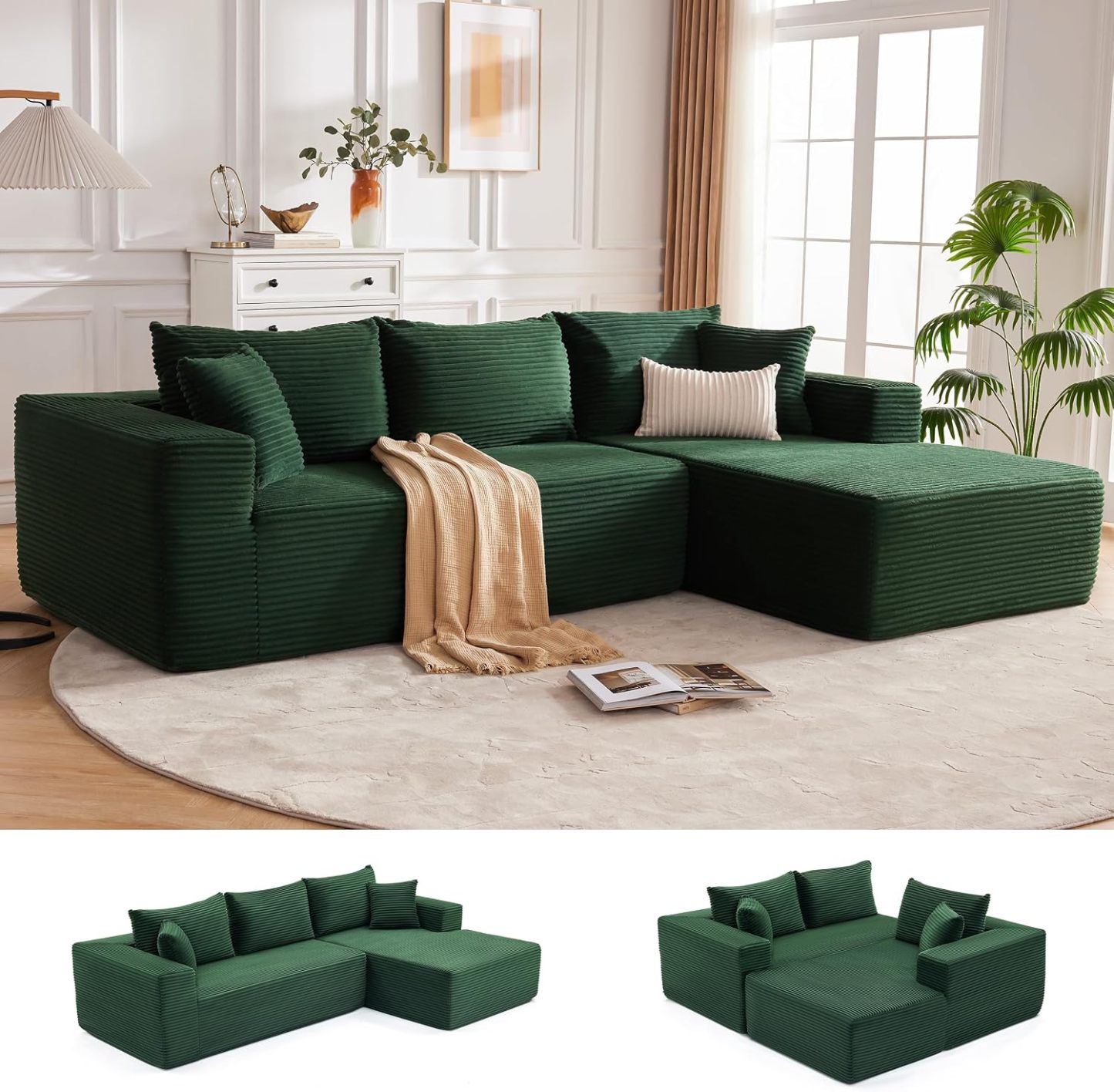 Sofá modular Mangodan de 110 pulgadas, estilo "Cloud" para sala de estar, color gris | Sofá en forma de L con chaise longue a la izquierda, asientos profundos y respaldo ergonómico; apto para niños y mascotas; ideal para apartamentos y salas de estar.