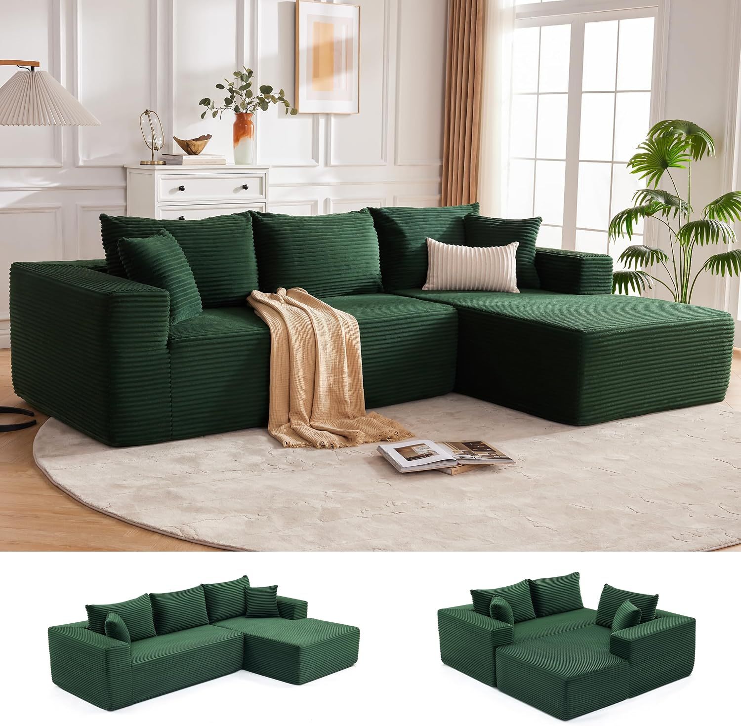 Sofá modular Mangodan de 110 pulgadas, estilo "Cloud" para sala de estar, color gris | Sofá en forma de L con chaise longue a la izquierda, asientos profundos y respaldo ergonómico; apto para niños y mascotas; ideal para apartamentos y salas de estar.