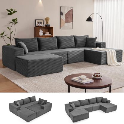 Sofá modular Mangodan de 110 pulgadas, estilo "Cloud" para sala de estar, color gris | Sofá en forma de L con chaise longue a la izquierda, asientos profundos y respaldo ergonómico; apto para niños y mascotas; ideal para apartamentos y salas de estar.