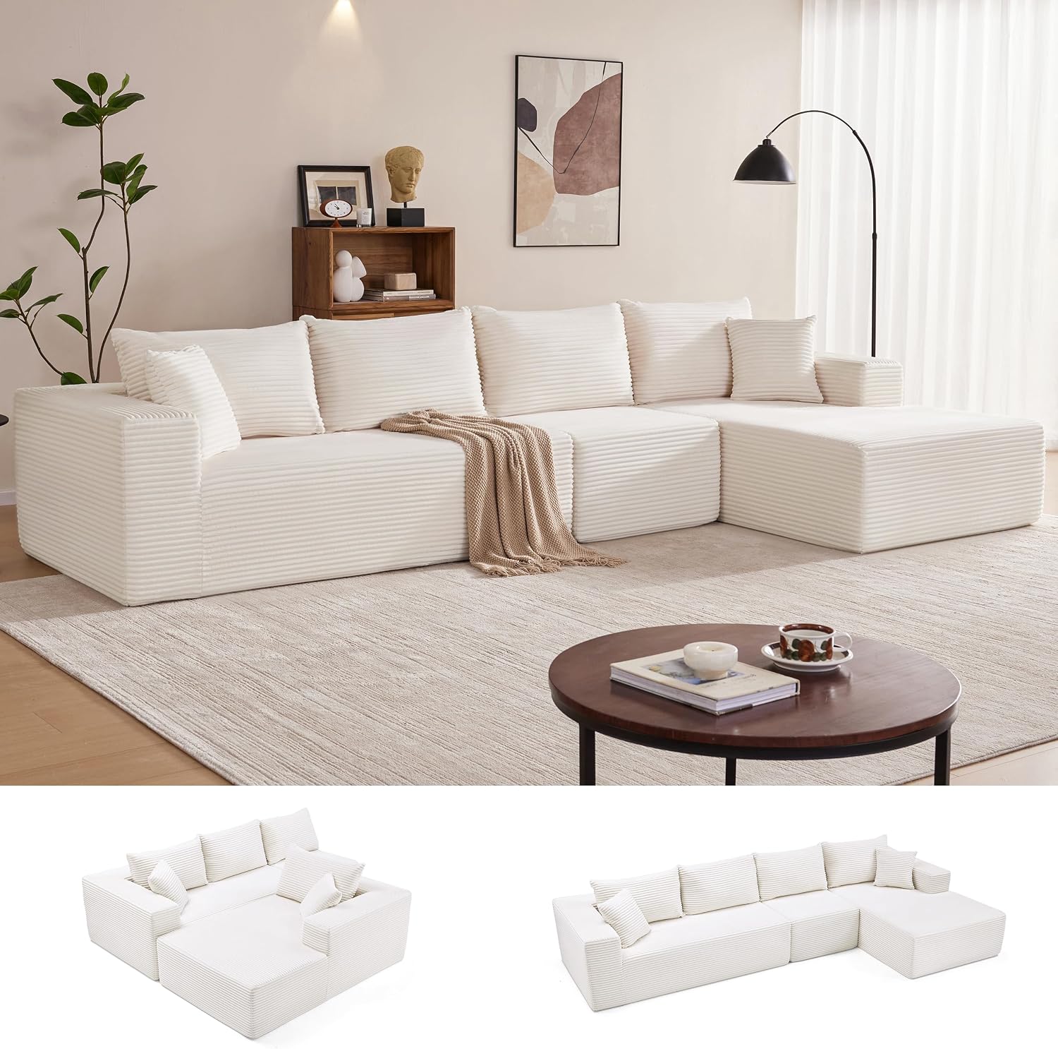 Sofá modular Mangodan de 110 pulgadas, estilo "Cloud" para sala de estar, color gris | Sofá en forma de L con chaise longue a la izquierda, asientos profundos y respaldo ergonómico; apto para niños y mascotas; ideal para apartamentos y salas de estar.