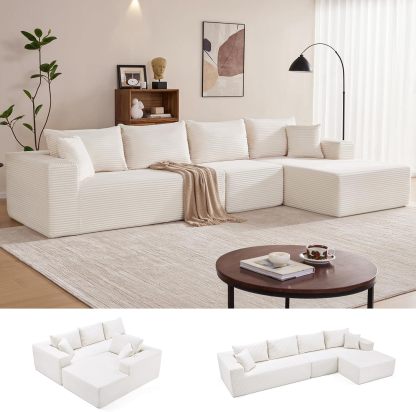 Sofá modular Mangodan de 110 pulgadas, estilo "Cloud" para sala de estar, color gris | Sofá en forma de L con chaise longue a la izquierda, asientos profundos y respaldo ergonómico; apto para niños y mascotas; ideal para apartamentos y salas de estar.