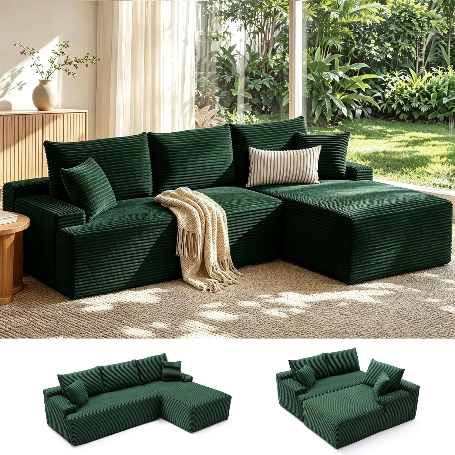 Sofá modular Mangodan de 110 pulgadas, estilo "Cloud" para sala de estar, color gris | Sofá en forma de L con chaise longue a la izquierda, asientos profundos y respaldo ergonómico; apto para niños y mascotas; ideal para apartamentos y salas de estar.