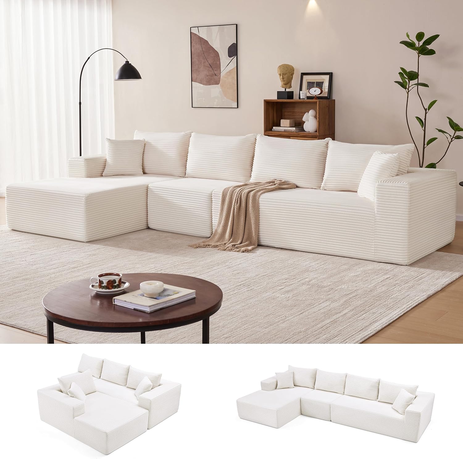 Sofá modular Mangodan de 110 pulgadas, estilo "Cloud" para sala de estar, color gris | Sofá en forma de L con chaise longue a la izquierda, asientos profundos y respaldo ergonómico; apto para niños y mascotas; ideal para apartamentos y salas de estar.