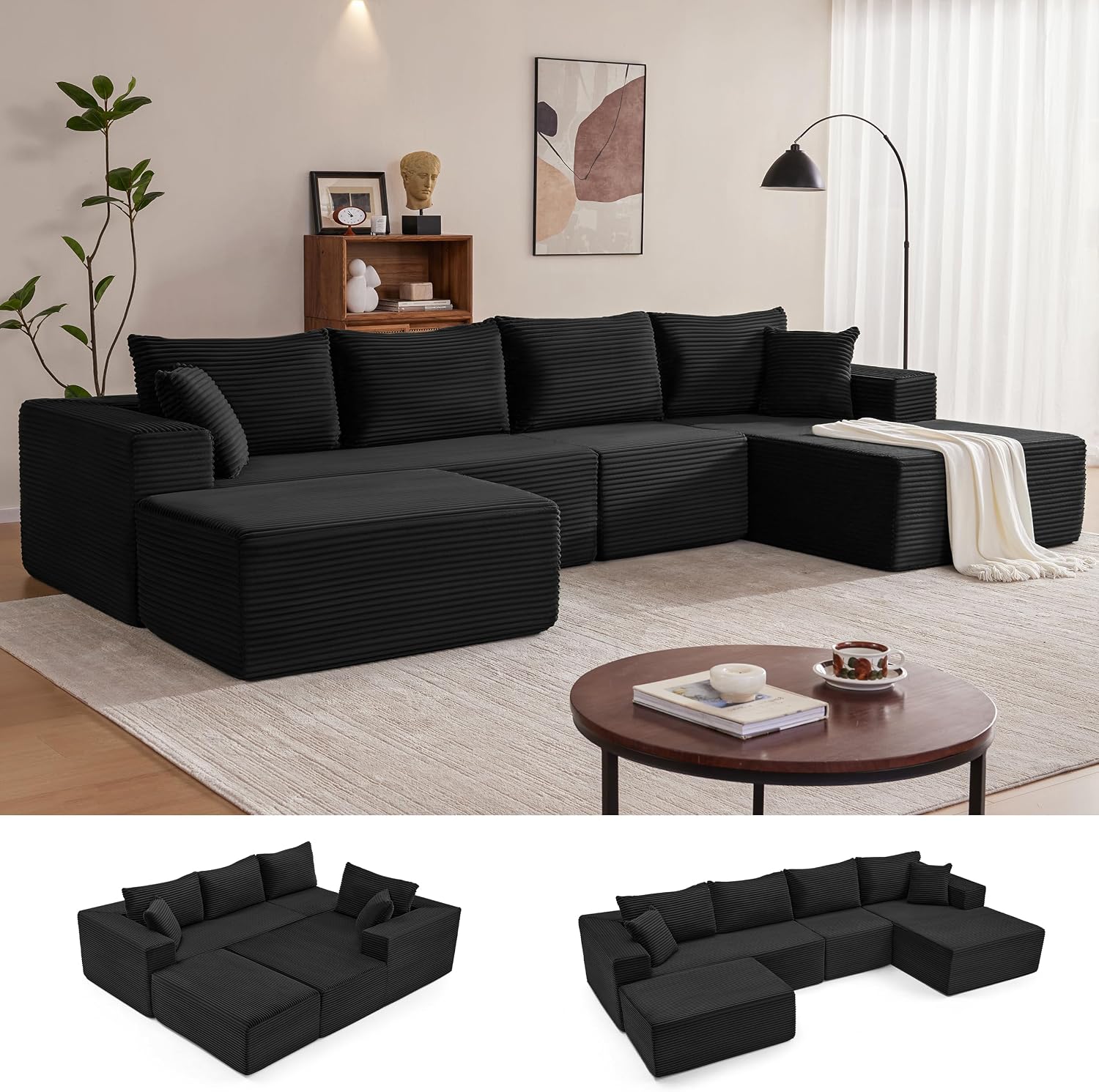 Sofá modular Mangodan de 110 pulgadas, estilo "Cloud" para sala de estar, color gris | Sofá en forma de L con chaise longue a la izquierda, asientos profundos y respaldo ergonómico; apto para niños y mascotas; ideal para apartamentos y salas de estar.