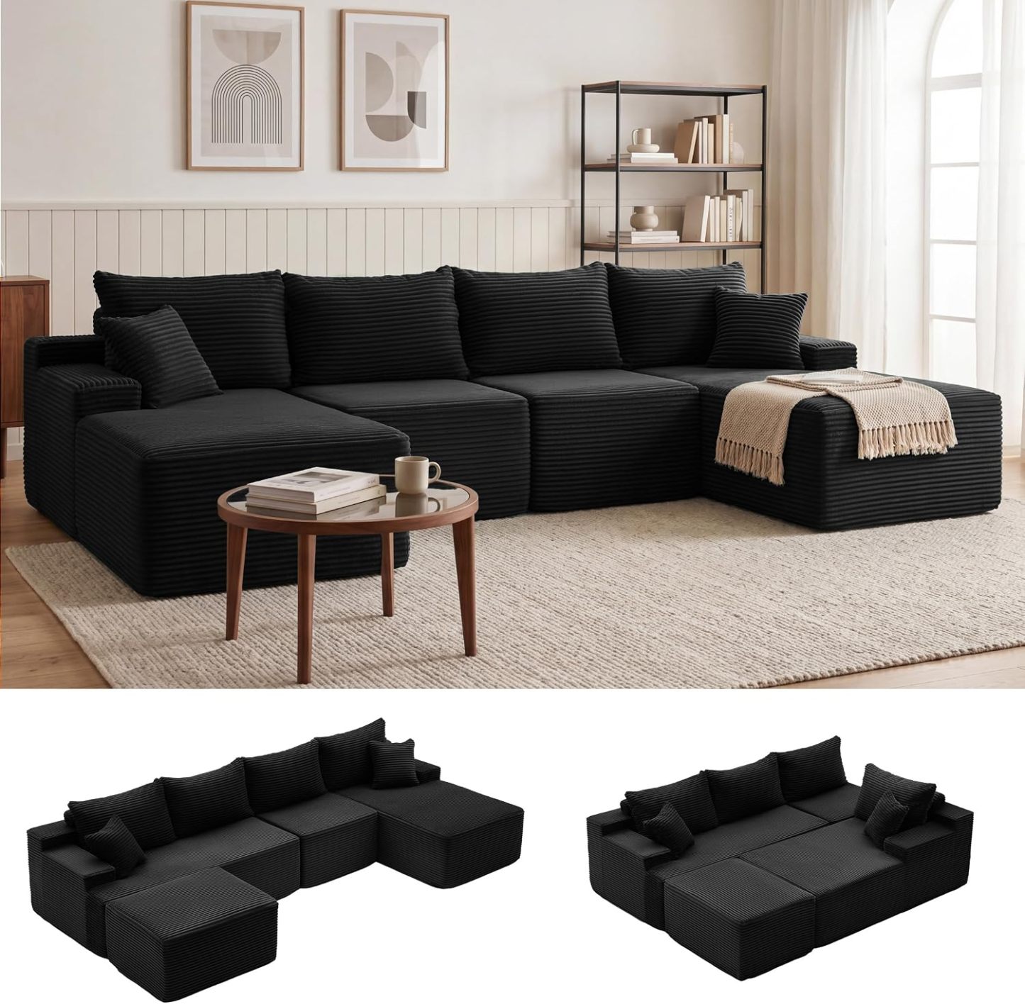 Sofá modular Mangodan de 110 pulgadas, estilo "Cloud" para sala de estar, color gris | Sofá en forma de L con chaise longue a la izquierda, asientos profundos y respaldo ergonómico; apto para niños y mascotas; ideal para apartamentos y salas de estar.
