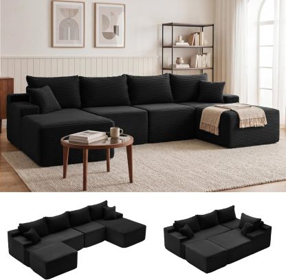 Sofá modular Mangodan de 110 pulgadas, estilo "Cloud" para sala de estar, color gris | Sofá en forma de L con chaise longue a la izquierda, asientos profundos y respaldo ergonómico; apto para niños y mascotas; ideal para apartamentos y salas de estar.
