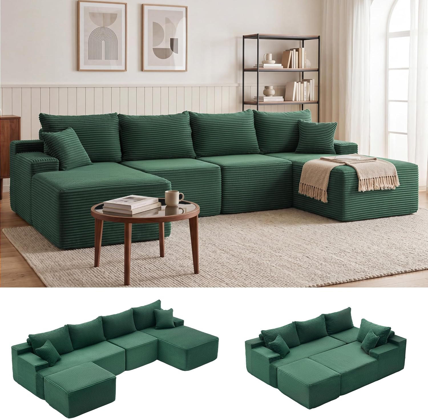 Sofá modular Mangodan de 110 pulgadas, estilo "Cloud" para sala de estar, color gris | Sofá en forma de L con chaise longue a la izquierda, asientos profundos y respaldo ergonómico; apto para niños y mascotas; ideal para apartamentos y salas de estar.