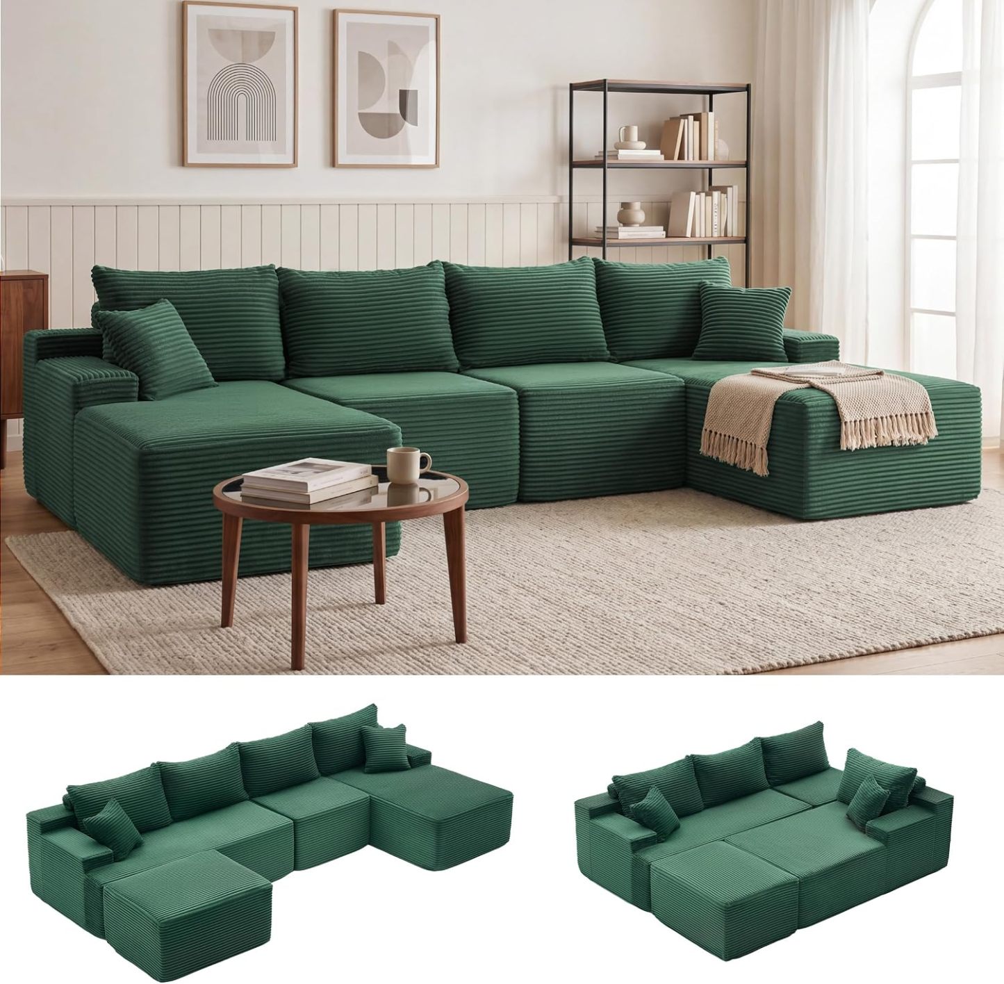 Sofá modular Mangodan de 110 pulgadas, estilo "Cloud" para sala de estar, color gris | Sofá en forma de L con chaise longue a la izquierda, asientos profundos y respaldo ergonómico; apto para niños y mascotas; ideal para apartamentos y salas de estar.